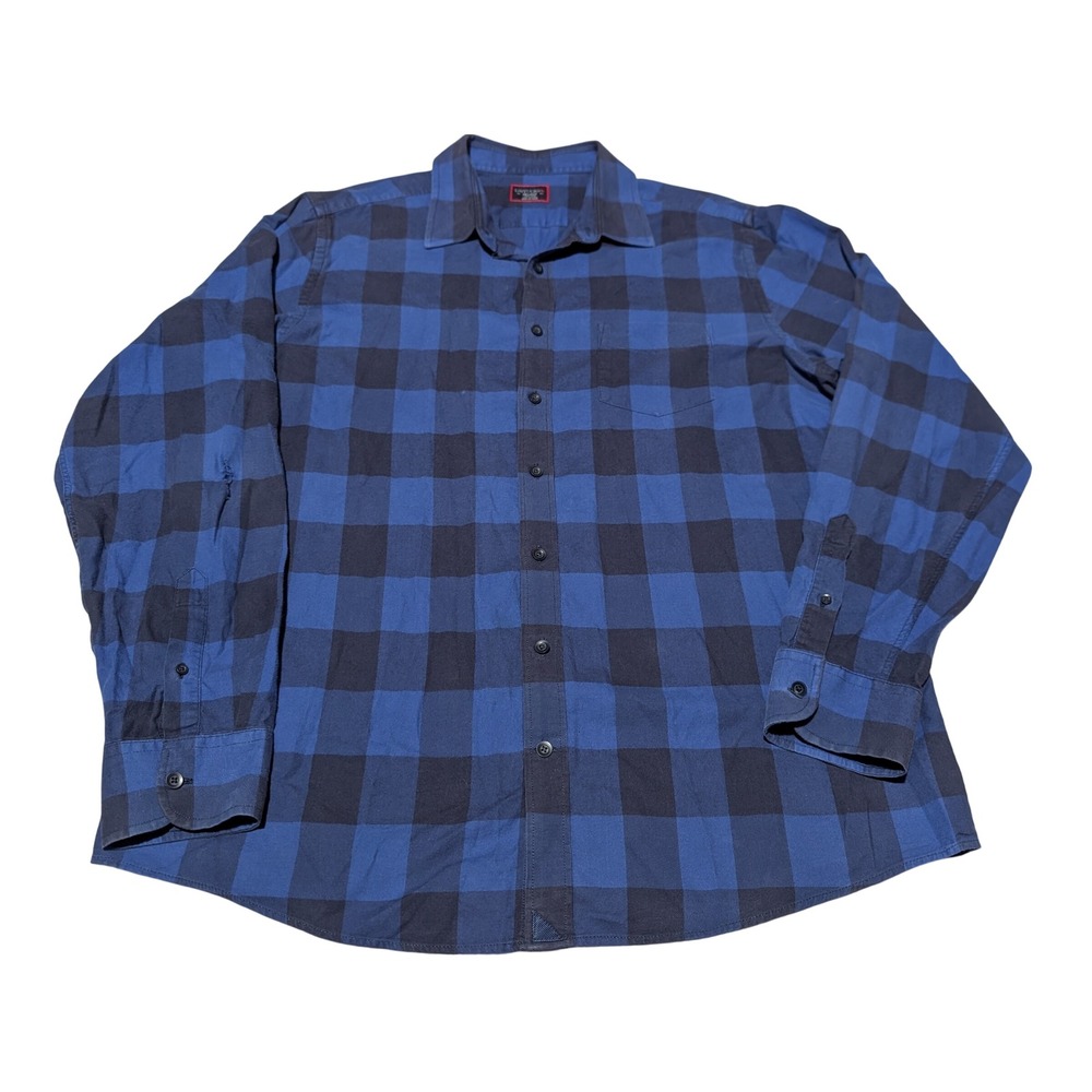 UNTUCKit Shirt Mens XXL Tall Slim Blue Buffalo Check Flannel Distressed Casual